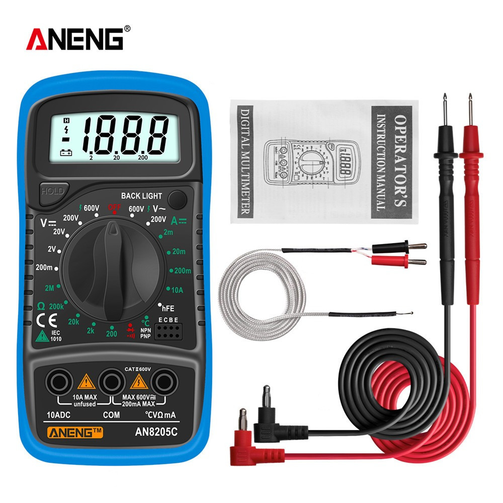Мультиметр з термопарою ANENG AN8205C, батарейка, синій, фото 1