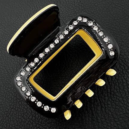 Краб для волоc акриловий глянсовий жовтий чорного кольору з білими кристалами розмір 5х6.5 см, фото 1