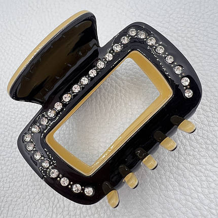 Краб для волоc акриловий глянсовий жовтий чорного кольору з білими кристалами розмір 5х6.5 см, фото 2