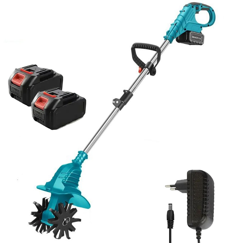 Акумуляторний культиватор безщітковий + 2 АКБ, Синій / Електрокультиватор / Бездротовий міні культиватор, фото 1