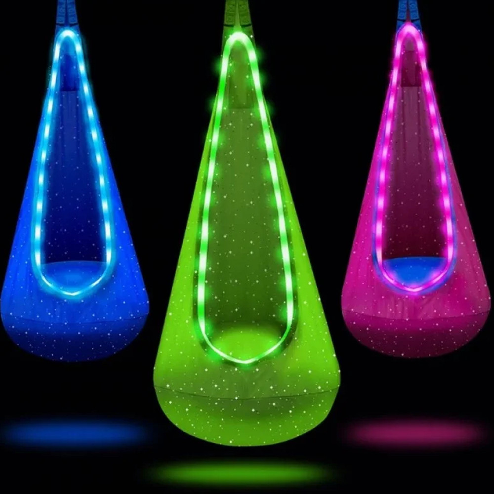 Підвісне крісло кокон з LED підсвічуванням, колір рандом / Крісло-гойдалка / Дитяче підвісне крісло-груша, фото 1