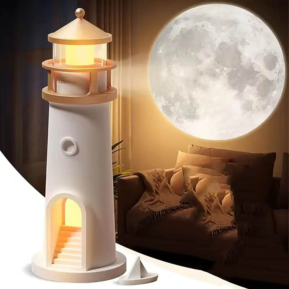 Музичний нічник з проекцією місяця "Маяк", 24.2см, USB / Нічник маяк з датчиком руху / Проектор нічник, фото 1