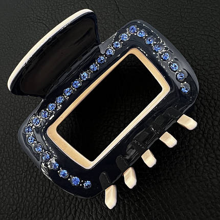 Краб для волоc акриловый глянцевый бежево синего цвета с голубыми кристаллами размер 5х6.5 см, фото 2