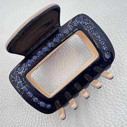 Краб для волоc акриловый глянцевый бежево синего цвета с голубыми кристаллами размер 5х6.5 см, фото 1