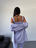 Лавандовий стильний жіночий костюм-трійка: штани, топ і піджак, фото 9
