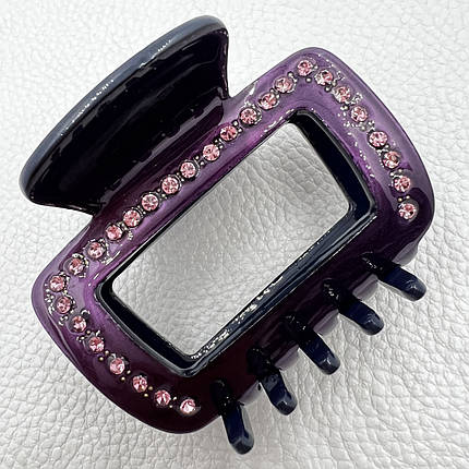 Краб для волоc акриловий глянсовий фіолетового кольору з рожевими камінчиками розмір 5х6.5 см, фото 1