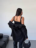 Чорний стильний жіночий костюм-трійка: штани, топ і піджак, фото 10