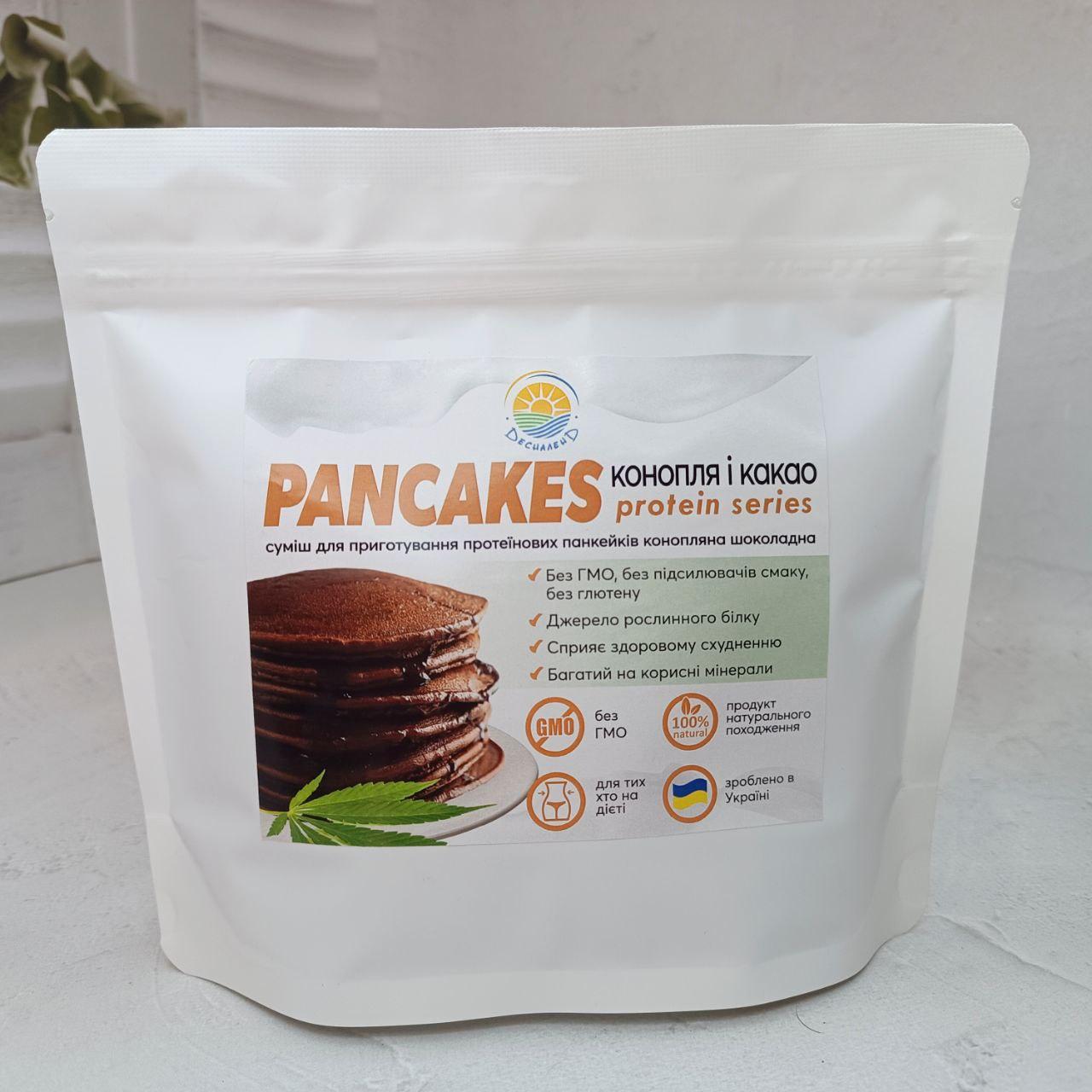 Суміш для приготування протеїнових панкейків конопляна шоколадна ТМ Десналенд, 400 г, фото 1