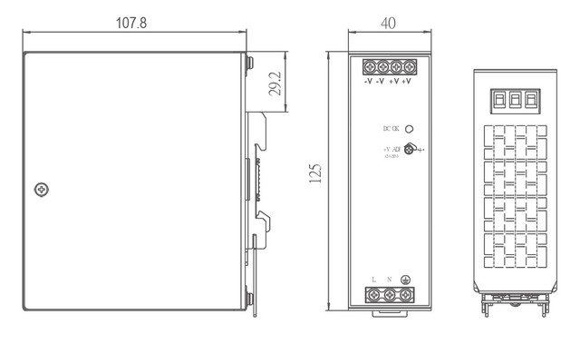 Габаритные размеры Промышленный блок питания  на DIN-рейку, 75 Вт,  NLD