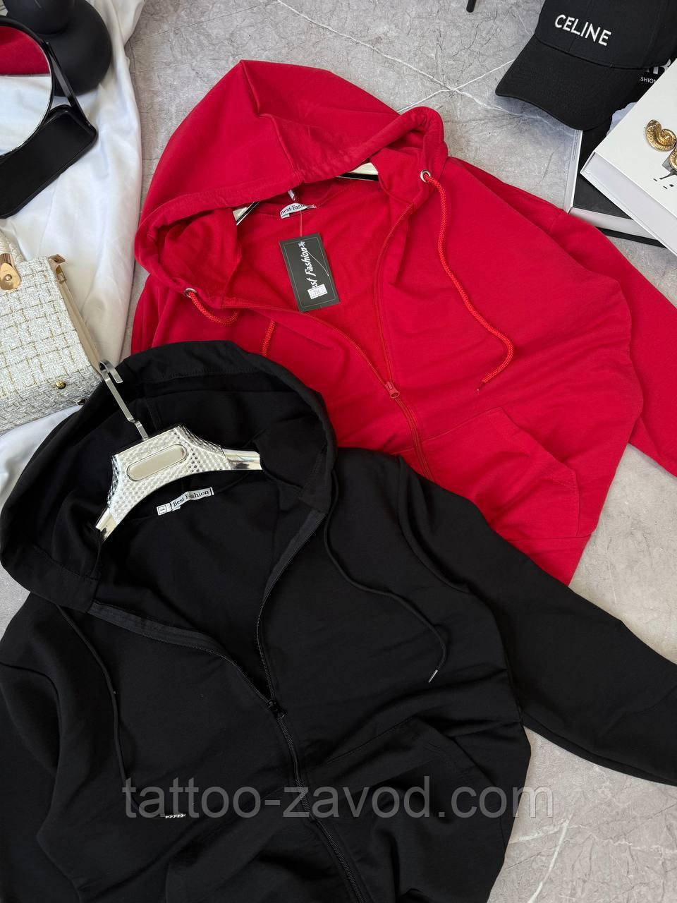 Базове худі жіноче оверсайз двонитка люкс на блискавці з капюшоном і кишенями 42-46 48-52, фото 1