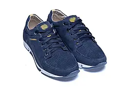 Спортивні чоловічі кросівки синього кольору на літо з натуральної шкіри з перфорацією