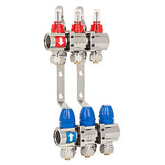 Колектор у зборі ITAL ЛАТУНЬ нік.  3 вих. з кріпленням 1"(витратомір + євроконус) {5}