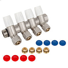 Колектор ITAL 4 вих. нік. 3/4"x16*2 з рег. вентилями+перехід під нг {25}