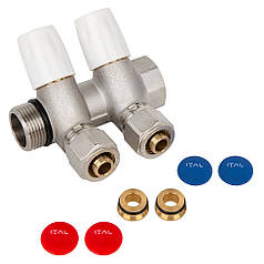Колектор ITAL 2 вих. нік. 3/4"x16*2 з рег. вентилями+перехід під нг {40}