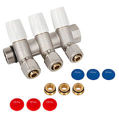 Колектор ITAL 3 виходи нікельований 3/4"x16*2 з рег. вентилями+перехід під м.п.