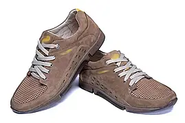 Бежеві літні кросівки для чоловіків, шкіряне взуття з перфорованим верхом