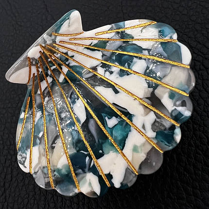 Краб для волоc акриловый ракушка с рельефными линиями мраморная разноцветная размер 4х5 см, фото 1