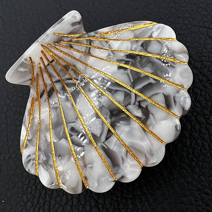 Краб для волоc акриловый ракушка с рельефными линиями мраморная бело серого цвета размер 4х5 см, фото 1