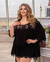 Домашній комплект софт з мереживом (халат, шорти, майка) 50-52, 54-56, 58-60