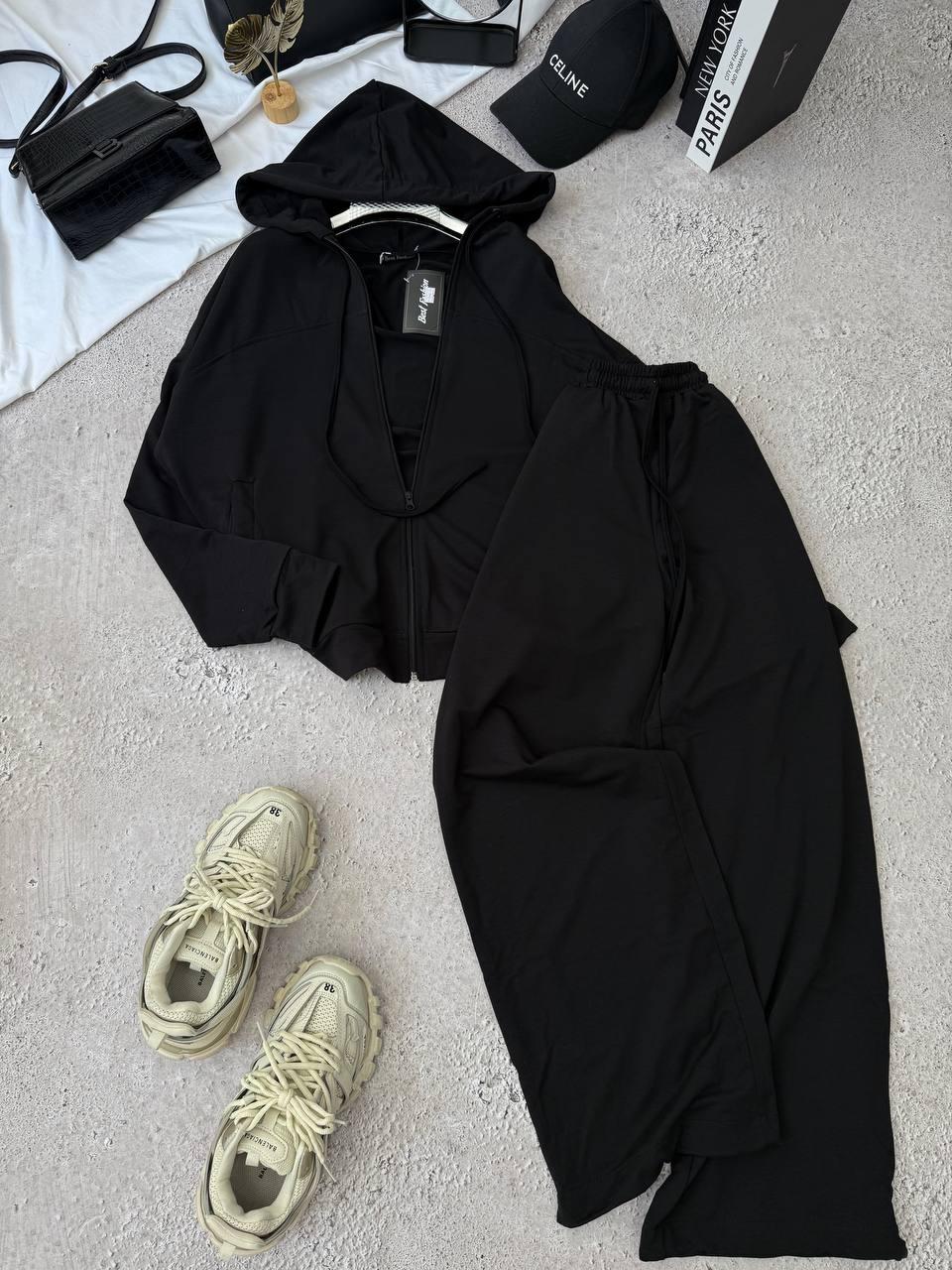 Стильний жіночий осінній базовий костюм прогулянки прямі штани спортивна кофта на блискавці двонитка люкс, фото 1