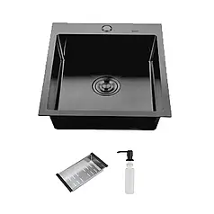 ID 5050-B мійка одинарний.500x500x215мм, (3.0/0.8мм), сифон, дозатор, кішок, PVD Black Ink41/1ulter