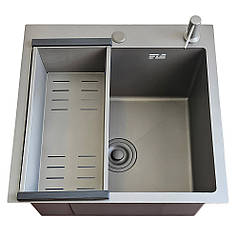 ID 6050 —G мійка одинарний.600x500x215мм, (3.0/0.8мм), сифон, дозатор, кішок, PVD Grey In41/1ulter