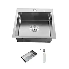 ID 5050 мійка одинарний.500x500x215мм, (3.0/0.8мм),SUS 304 сифон, дозатор, кошик, Satin5481/198er