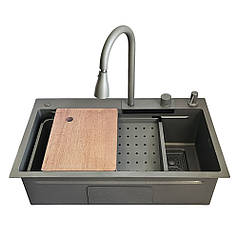 ID 7545-GC мійка PROFI 750x450x215 мм, (3.0/0.8 мм), сифон. дозат. 2 кош, дошк, зміщувач PVD Grey {1/1}