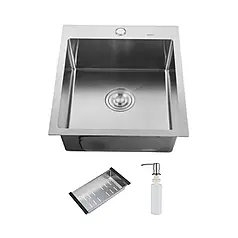 ID 4050 мійка одинарний.400x500x215мм (3.0/0.8мм) SUS 304 сифон, дозатор, кішок Satin, 6341/1985