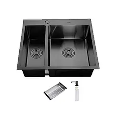 ID 575 485-B мийка подвійн.575x485x215мм, (3.0/0.8мм), сифон, дозатор. кошик,PVD Black {1/1}