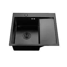 ID 5851 L-B мийка з крилом. чаша ліва 580x510x215мм (3.0/0.8 мм), сиф, дозат, кош. PVD Black {1/1}