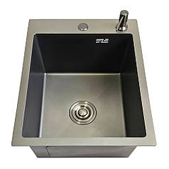 ID 4050-MGR мийка одинар.400x500x215мм (3.0/0.8мм) сифон, дозатор, кошик PVD GRAPHITE matte {1/1}