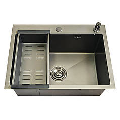 ID 6050-MGR мийка одинар.600x500x215мм,  (3.0/0.8мм), сифон, дозатор, кошик,PVD GRAPHITE matte {1/1}