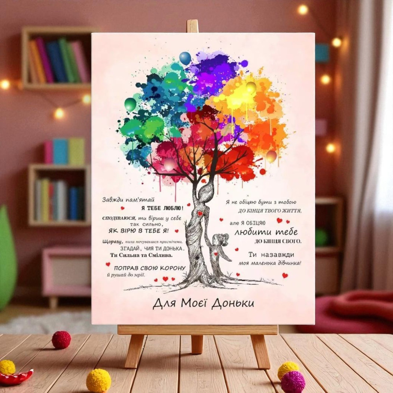 Картина Дерево Життя Для Доньки Побажання Подарунок Від Мами Красиві слова Декор на стіну Яскравий постер, фото 1