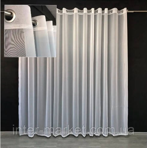 Якісний білий тюль на люверсах з шифону 500*270см., фото 1