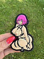 3Д ПВХ патч дівчина з рожевим волоссям, вайфу, waifu girl, шеврон тактичний