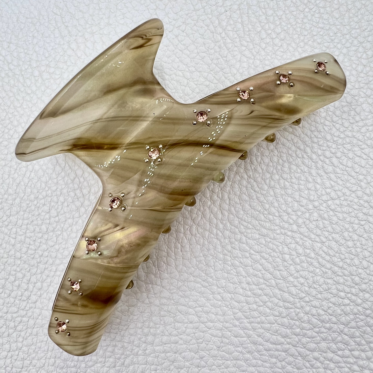 Краб для волос акриловый глянцевый перламутровый  с узорами разноцветный с стразами размер 3.5х9.5 см