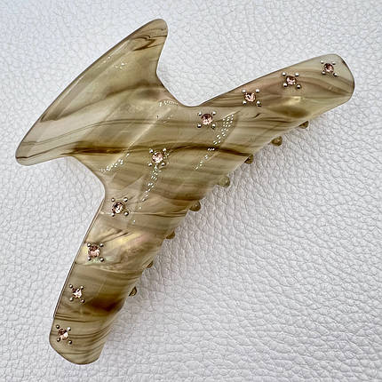 Краб для волос акриловый глянцевый перламутровый  с узорами разноцветный с стразами размер 3.5х9.5 см, фото 1