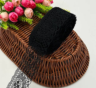 Мереживо "Белла" / Ширина - 4 см / Рулон - 10 метрів / Чорний