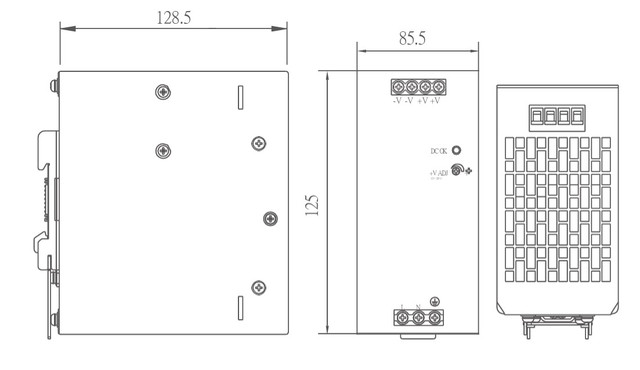 Промышленный блок питания на DIN-рейку, 240 Вт, 24В постоянного тока, тип NLD Габаритные размеры Промышленный блок питания на DIN-рейку, 240Вт, NLD