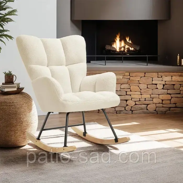 Затишне крісло- качалка Torve букле бежевого кольору, фото 1