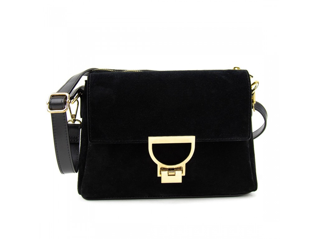 Жіноча сумка крос-боді через плече з великим декоративним замком виготовлена з натуральної замші, фото 1