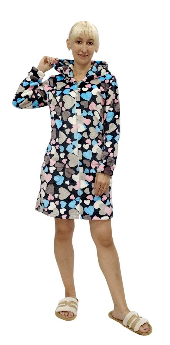 Жіночий махровий халат із капюшоном на блискавці, фото 1