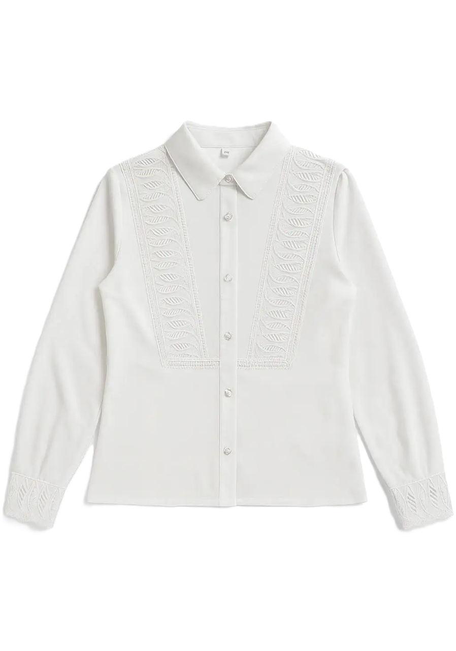 Блузка для дівчинки бавовняна з мереживом біла (L8258), фото 1