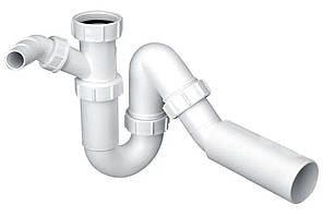 Сифон для кухонної мийки трубчастий 1.1/2″х50 мм з підключенням до пральної або посудомийної машини, без зливу HC8