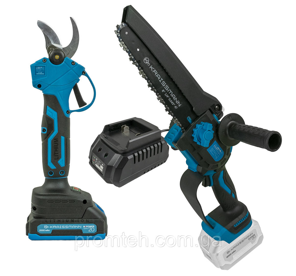 Секатор (25 мм), міні-пила та акум. 8000 мАг KRAISSMANN (безщітковий інструмент), фото 1