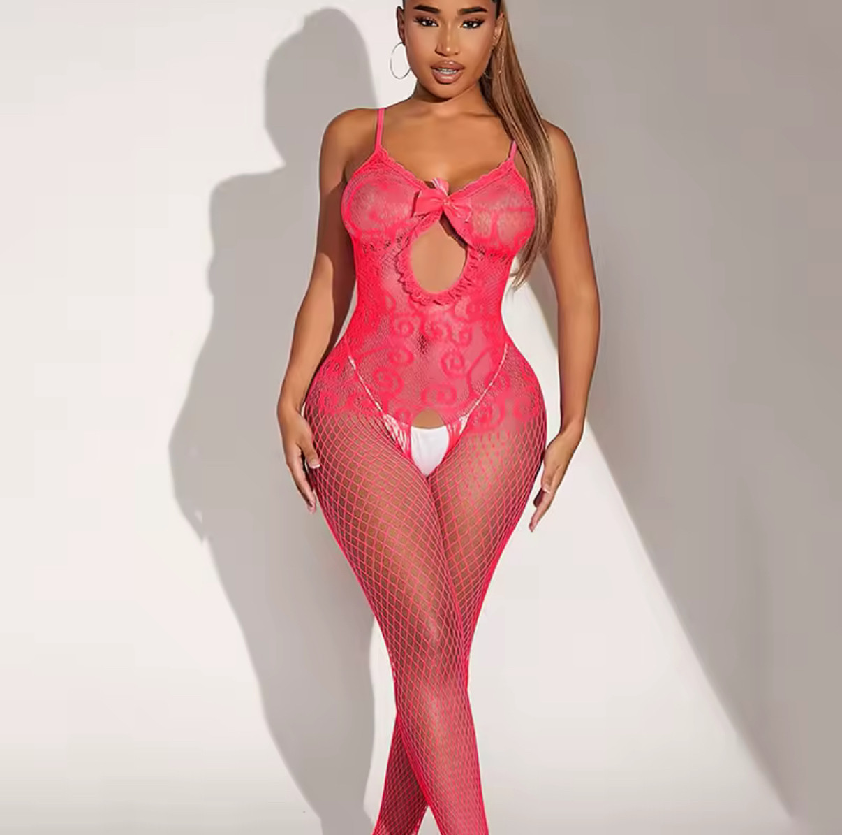 Бодістокінг ніжний з бантиком, еротична білизна (OneSize, рожевий)