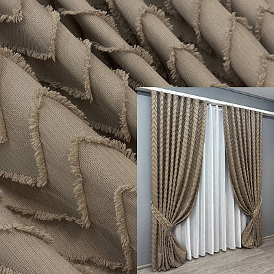 Комплект штор (2шт. 1,3х2,5м.) Льон Букле. Колір какао. Код 1808ш 39-864