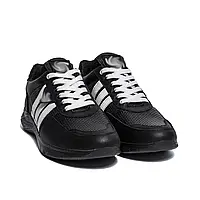 Шкіряні чорні чоловічі кросівки з перфорацією на літо