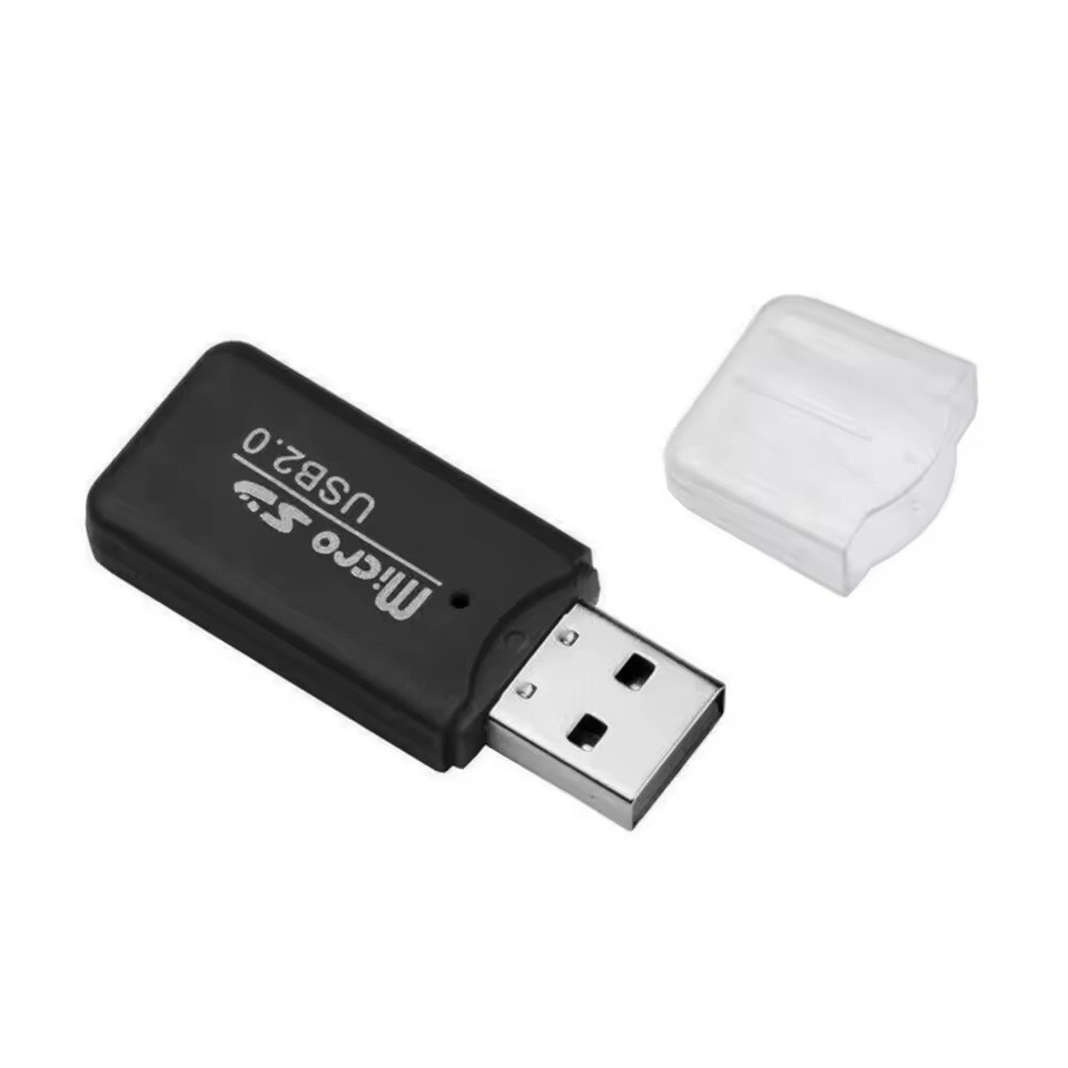USB 2.0 Картридер чорний для microSD TF карт пам'яті, портативний кардрідер для ноутбука та ПК, фото 1